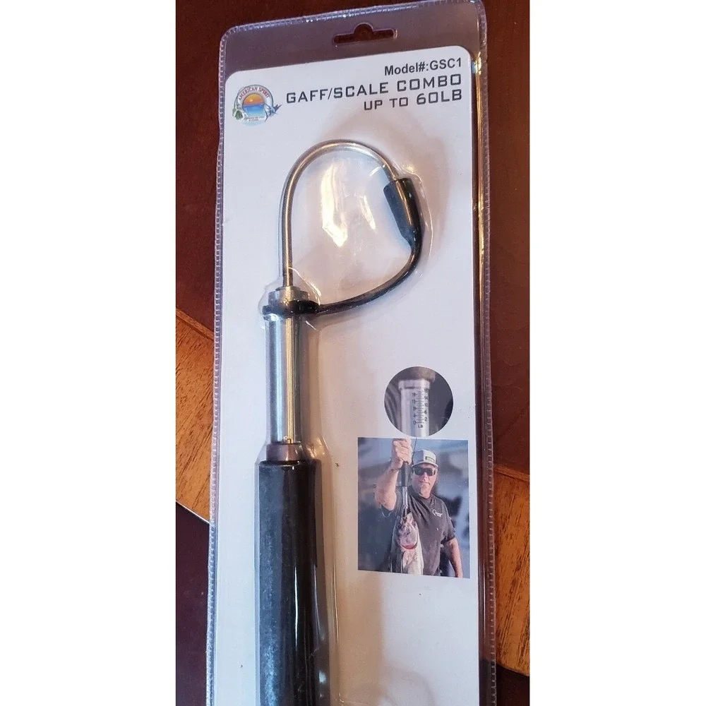 Gaff/Scale Combo with Readings up to 60 lbs. Wrist Lanyard Foam Handle Stainless